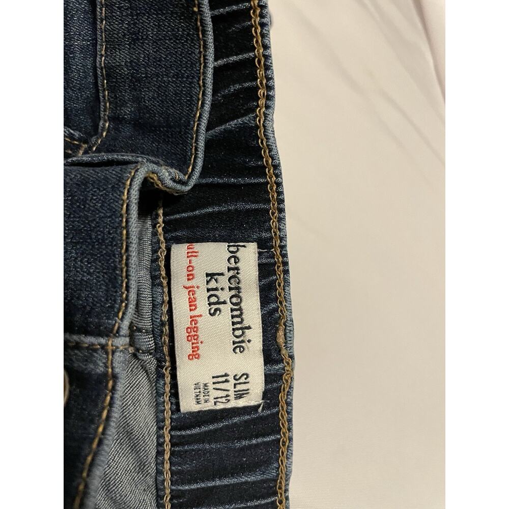 Abercrombie Kids Jean Leggings Blue Denim Red Velvet Side Stripe Girls Sz 10/12 - Picture 8 of 8